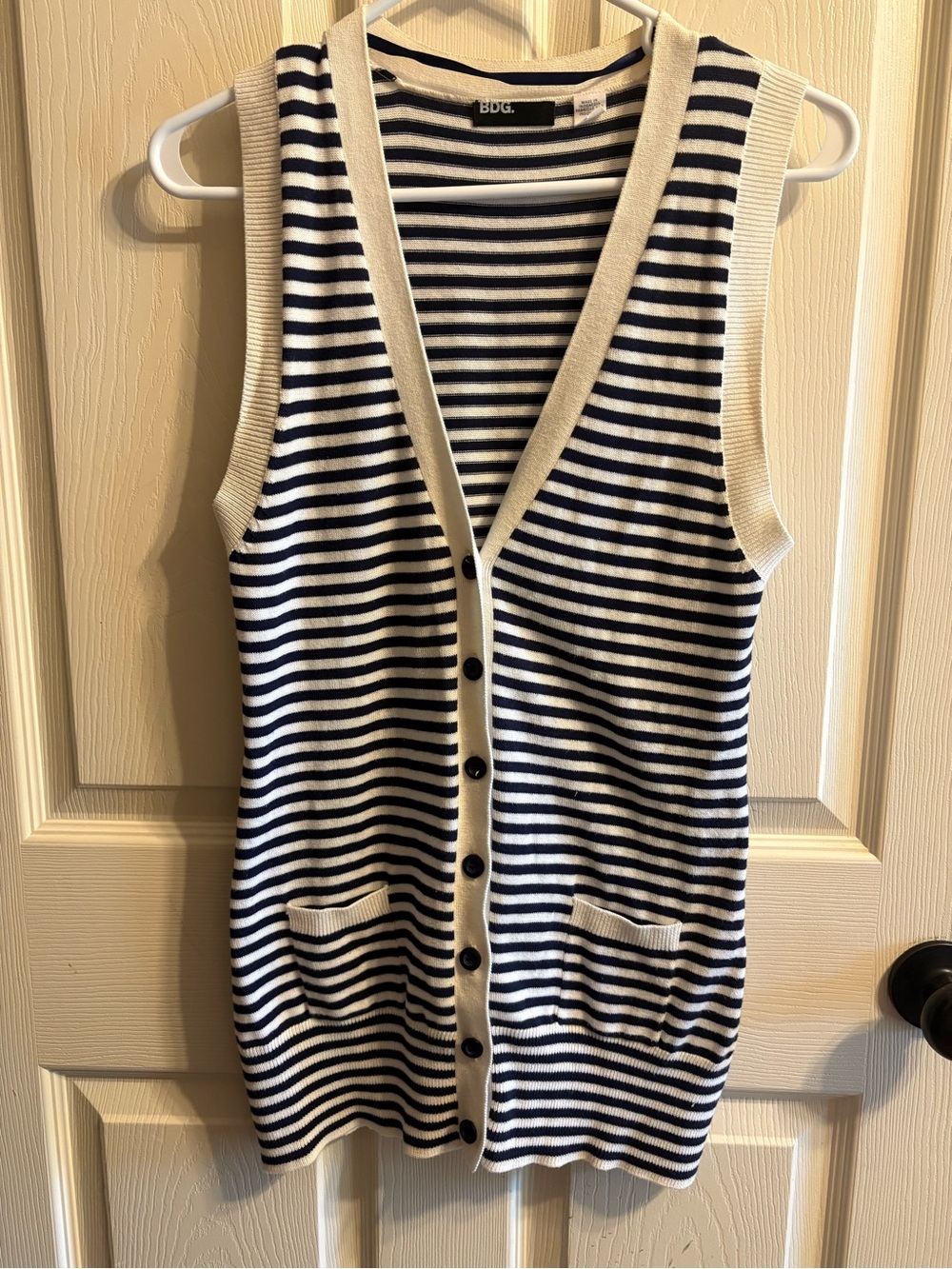BDG Black & White Striped Sleeveless Button Vest